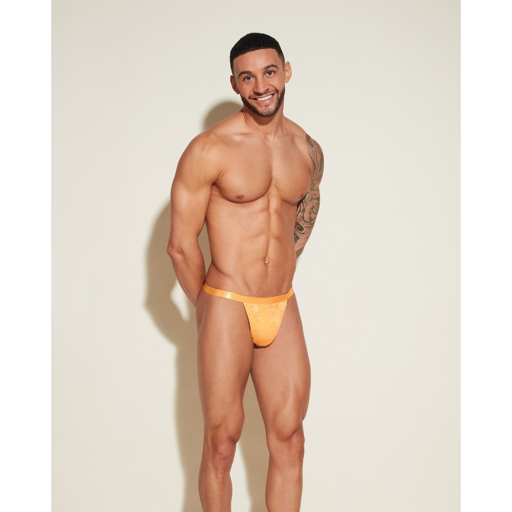 Cosabella Men's Lace Thong Brief‎ Mango Yellow Luxury Italian Lace Size XL